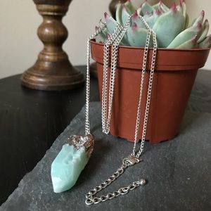 Long Silver Crystal Accent Necklace
